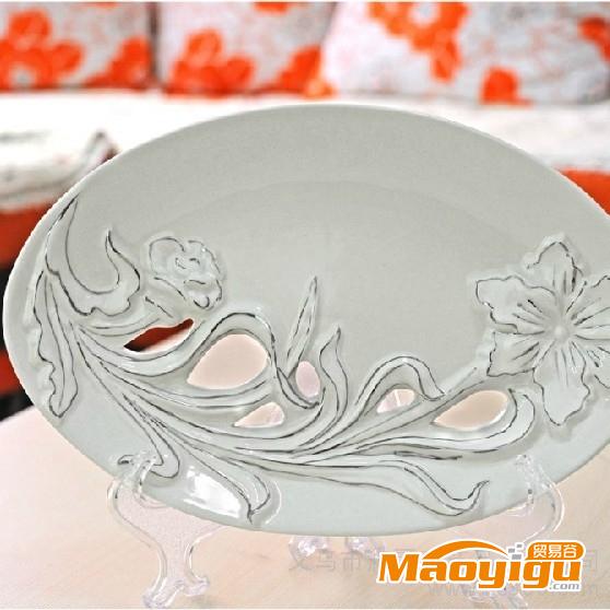 供应润林居陶瓷盘 创意镂空工艺盘 水果盘子 装饰艺术盘
