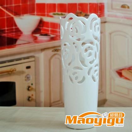 供应厂家 中式现代简约风格 玫瑰镂空陶瓷花瓶