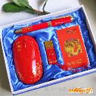 供应中国红鼠标名片盒U盘钢笔红瓷礼品四件套装 红瓷商务办公礼品