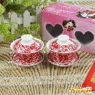 供应东南陶瓷厂销陶瓷红釉茶具  新娘敬茶杯 盖杯